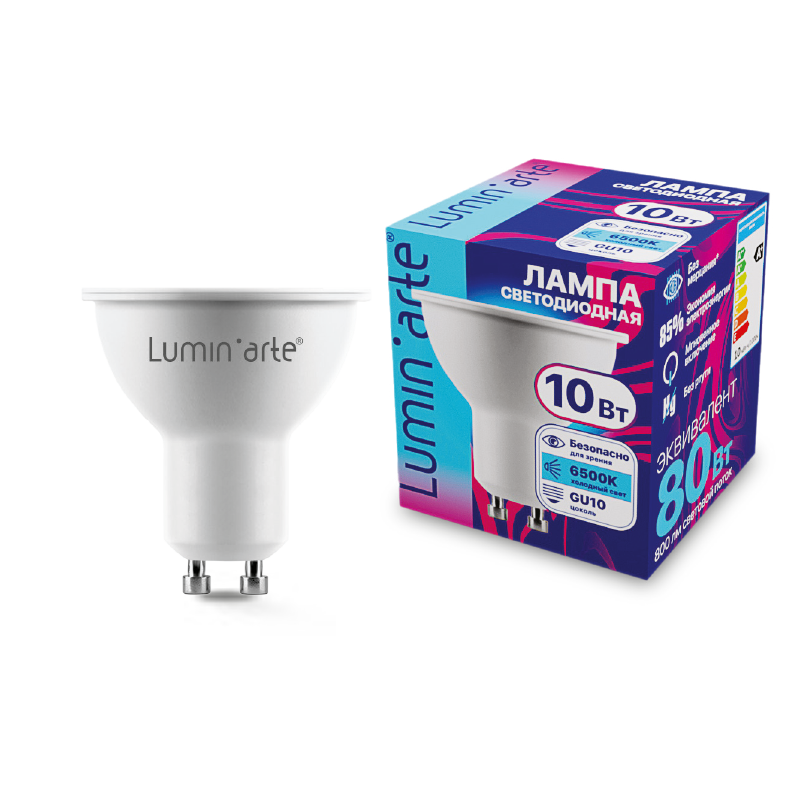 Светодиодная лампа LUMIN'ARTE LSTD-PAR16-10W6KGU10 PAR16 10Вт 800лм 6500К GU10 1/10/100 купить в Алматы svet.kz