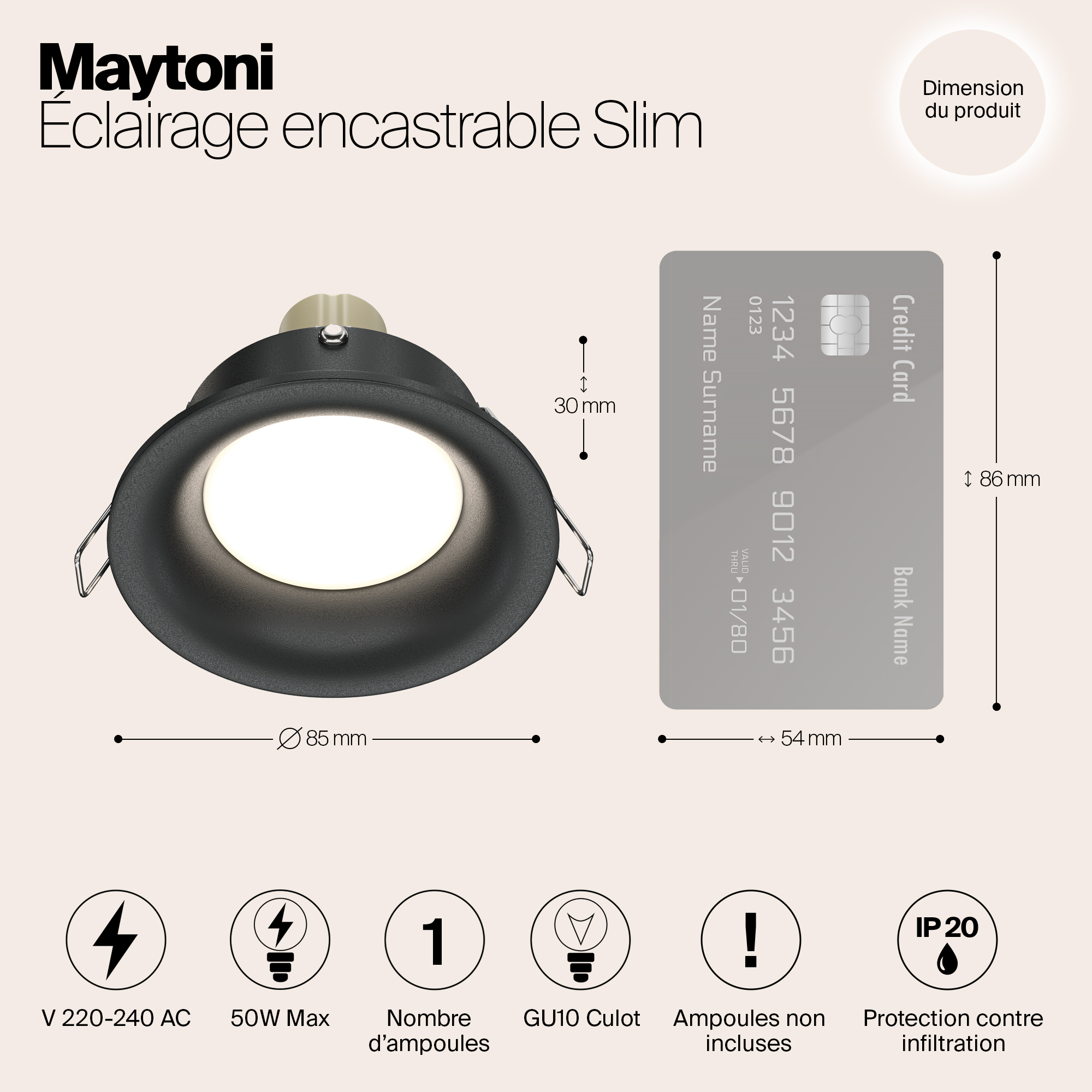 Картинка Встраиваемый светильник Maytoni Slim DL027-2-01B