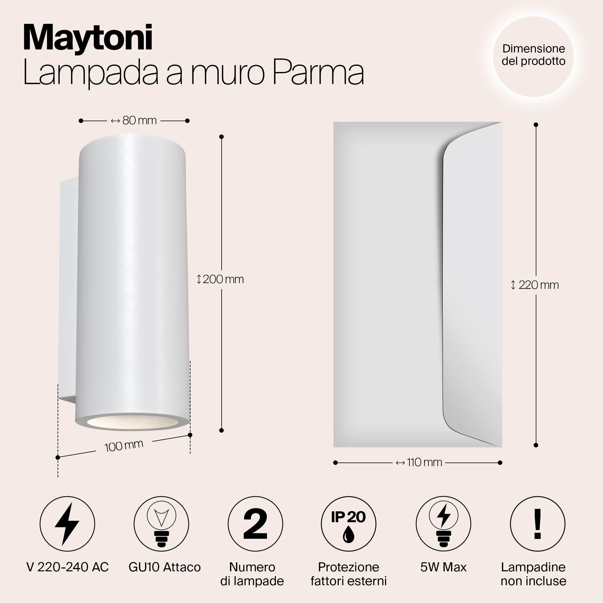 Картинка Светильник настенный Maytoni Parma C191-WL-02-W