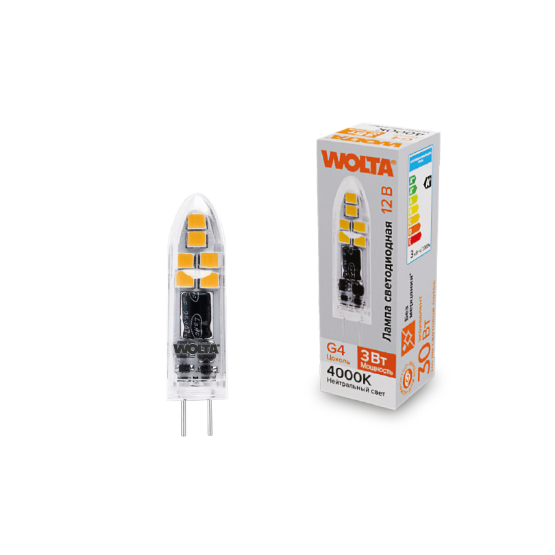 "Светодиодная лампа  WOLTA WSTD-JC-12V3W4KG4-P (пластик)  ""Капсульная"" JC 3Вт 240лм 4000K G4 1/10/100/1000" купить в Алматы svet.kz