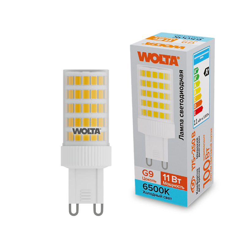 Светодиодная лампа  WOLTA WSTD-JCD-11W6KG9-C "Капсульная" JCD 11Вт 1000лм 6500K G9 1/10/100/500 купить в Алматы svet.kz