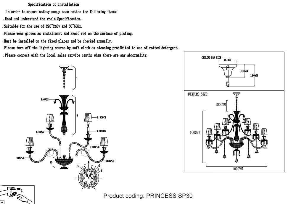 Картинка Люстра Crystal Lux PRINCESS SP30 Crystal Lux 2760/330