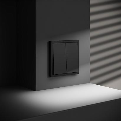 Проходной переключатель встраиваемый VOLTUM S70 двухклавишный 10А, (черный матовый) VLS020308 