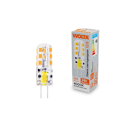 "Светодиодная лампа  WOLTA WSTD-JC-12V3W4KG4-S (силикон) ""Капсульная"" JC 3Вт 240лм 4000K G4 1/10/100/1000" купить в Алматы svet.kz