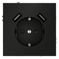 Розетка встраиваемая VOLTUM S70 с заземлением и защитными шторками, 16А, с USB, A+A, (черный матовый) VLS040408 