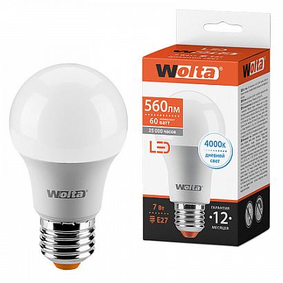 Светодиодная лампа  WOLTA 25S55BL7E27  Груша  A55 7Вт 560лм 4000К Е27 1/50 купить в Алматы svet.kz