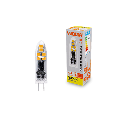 "Светодиодная лампа  WOLTA WSTD-JC-12V3W3KG4-P (пластик) ""Капсульная"" JC 3Вт 240лм 3000K G4 1/10/100/1000" купить в Алматы svet.kz