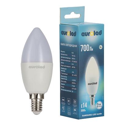 Лампа светодиодная Euroled C37 8W 3000K E14  матовая  купить в Алматы svet.kz