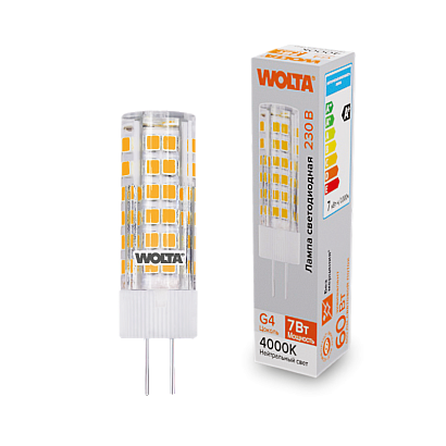 "Светодиодная лампа  WOLTA WSTD-JC-220V7W4KG4-C  (керамика) ""Капсульная"" JC 7Вт 600лм 4000K G4 1/10/100/1000" купить в Алматы svet.kz